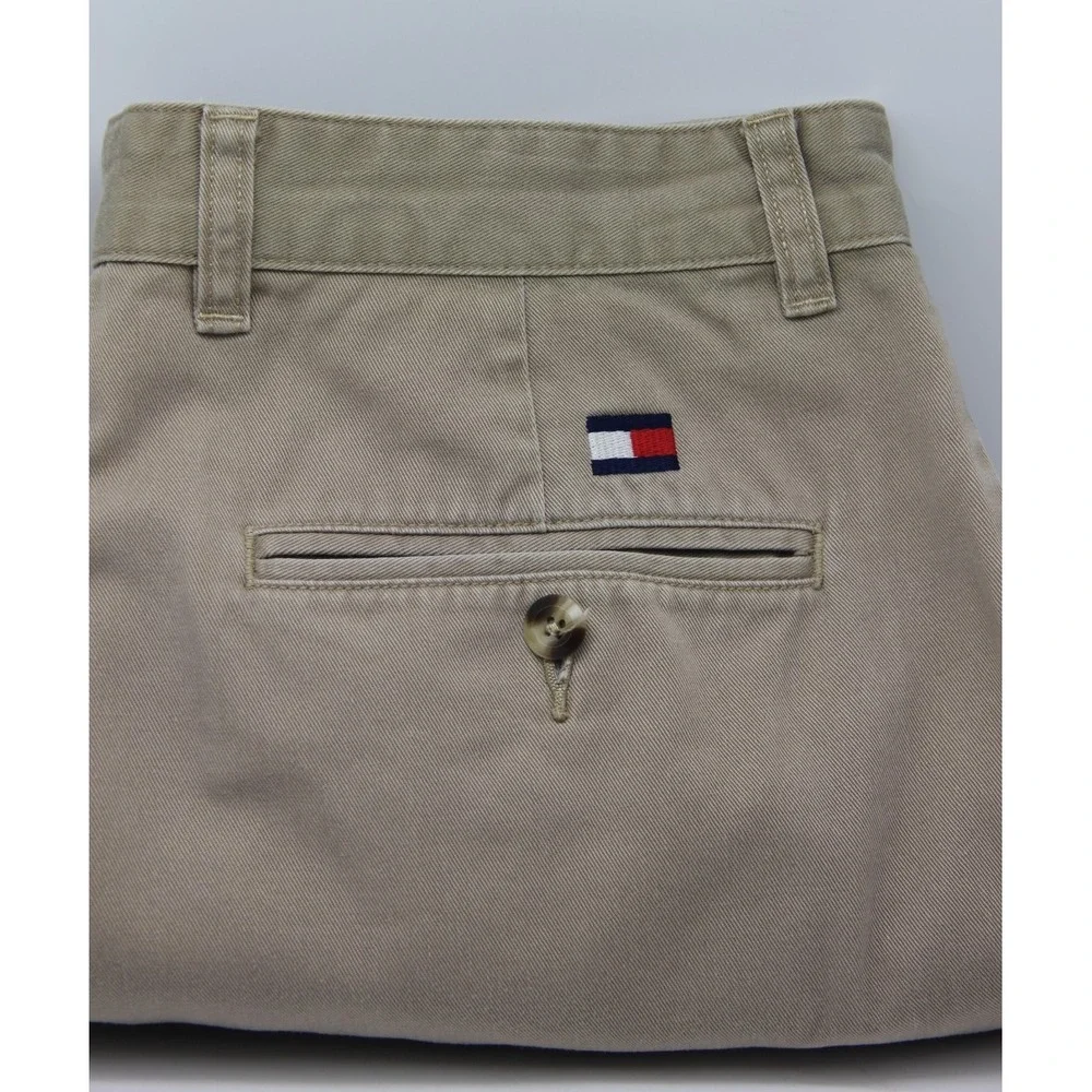 Tommy Hilfiger VTG Shorts Men's 33/34 Beige Pleated Chino Relaxed Cotton Classic